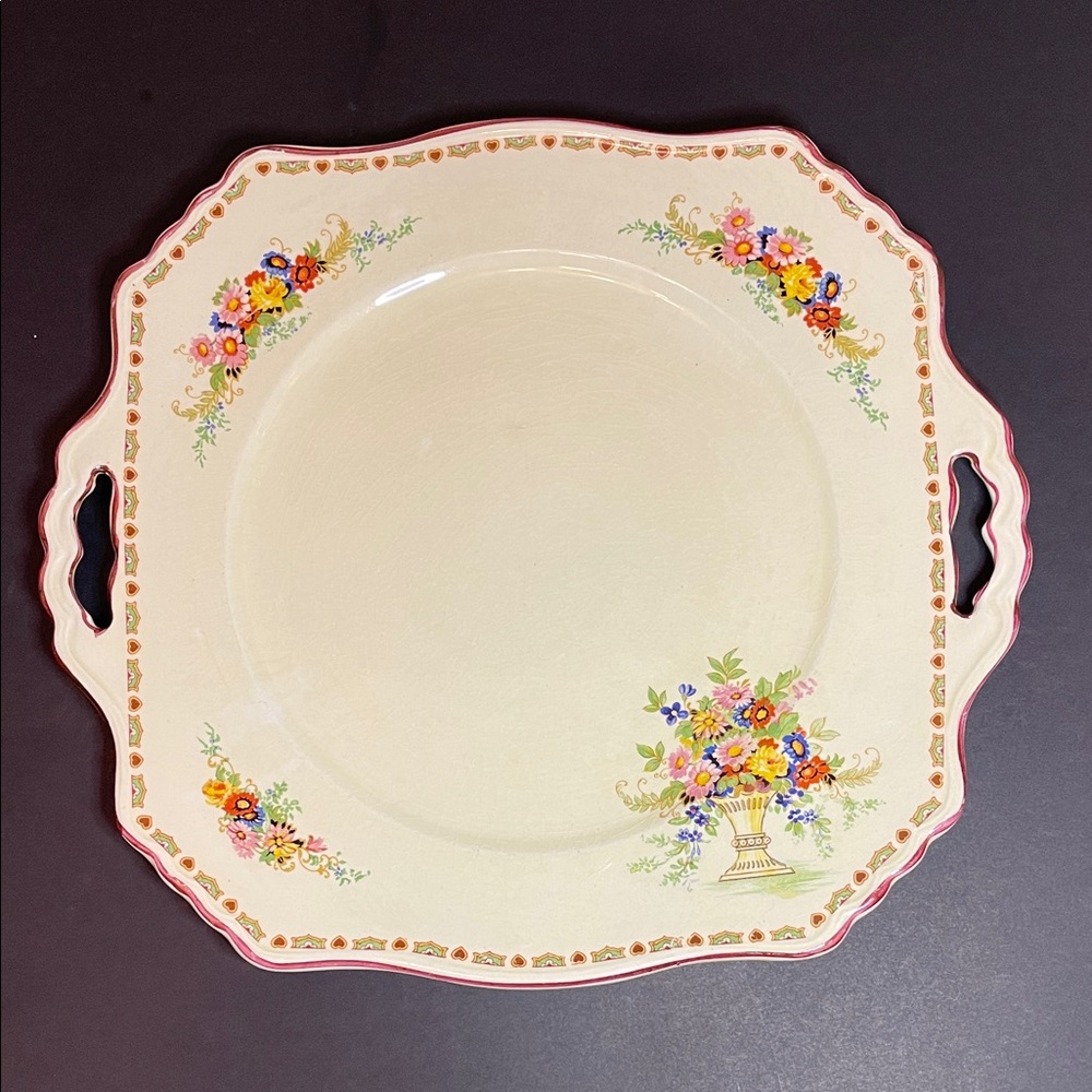 ROYAL WINTON ENGLAND GRIMWADES Vintage Floral & Cream Square Cottagecore Platter